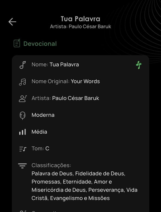 Detalhes da música com classificações e referências bíblicas